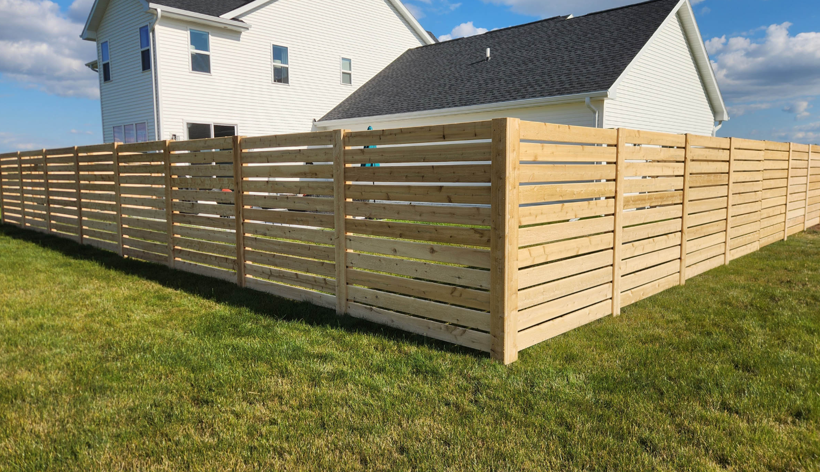 Modern horizontal wood privacy fence installation - Indian Land, SC